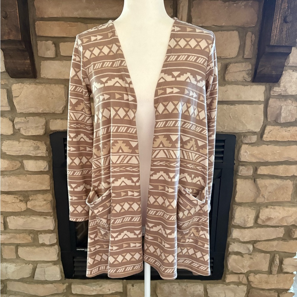 LULAROE Small “Caroline” Cardigan Light brown Aztec print